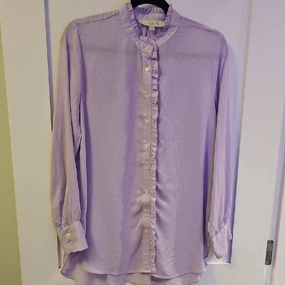 LOFT Lilac Ruffled Blouse Size M - Picture 1 of 6